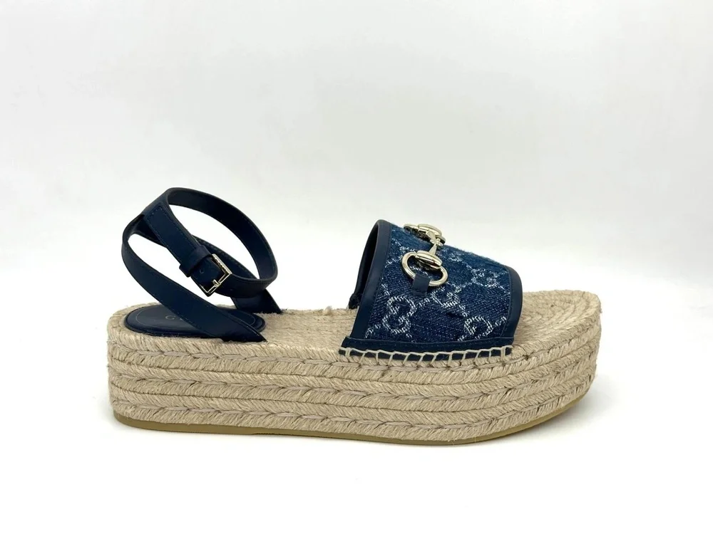 Gucci Paloma Horsebit GG Platform Espadrille Wedge Heel Ankle Strap Sandals - Picture 15 of 15